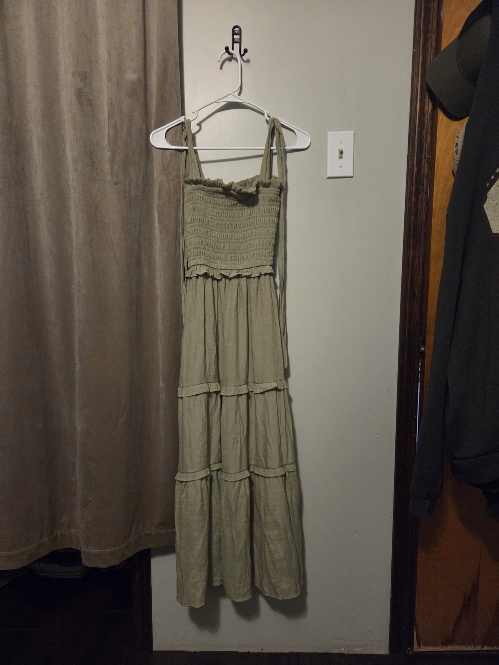 Olive Green Smocked Tiered Maxi Dress